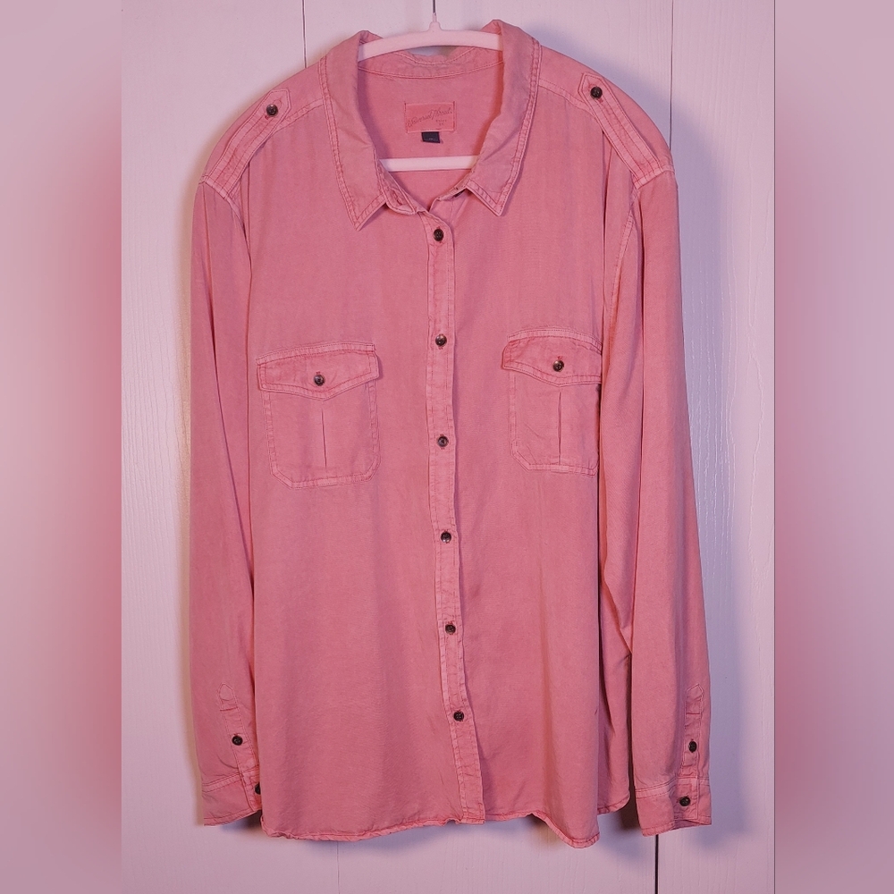 Universal Thread Button Front Dusty Rose Blouse Size 2X Long Sleeve Pockets Top